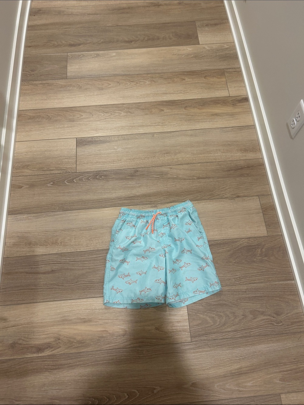 Cat & Jack Aqua Shark Swim Shorts with Coral Drawstring